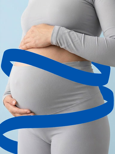 Illustration of pregnancy and DNA strands used to explain NIPT in Belfast and early genetic screening.