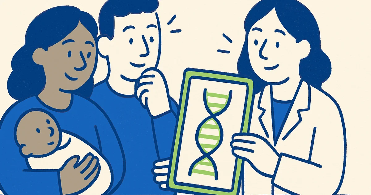 Parent holding newborn baby's hand, symbolising early screening and genetic health decisions