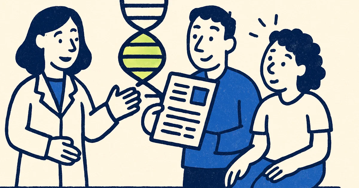 A healthcare professional discussing genetic test results with a patient in a consultation room