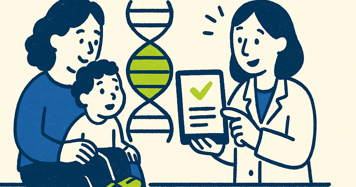 Parent holding young child's hand during a clinical consultation