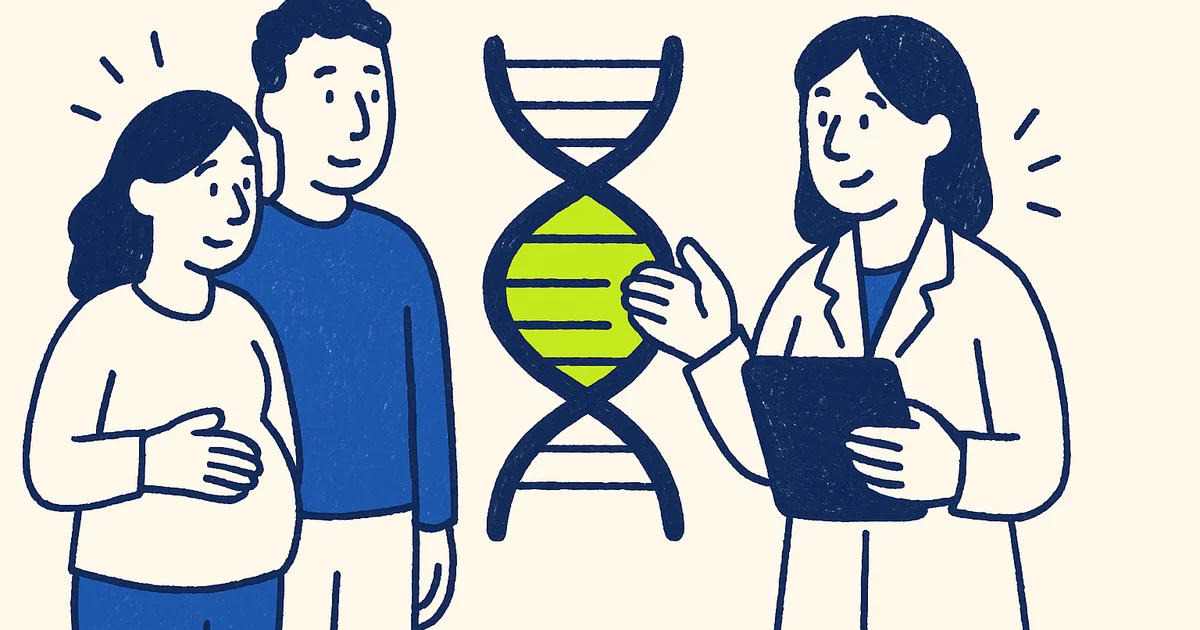 Pregnant woman reviewing genetic test results with healthcare professional