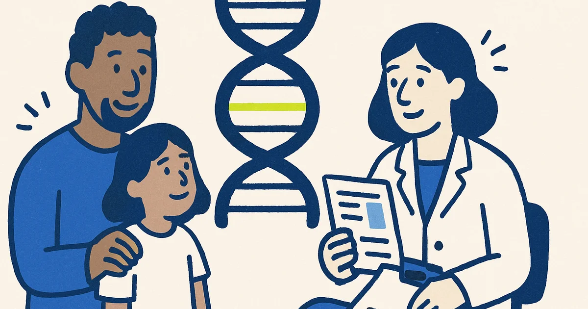 Family looking at medical information together, discussing genetic health risks