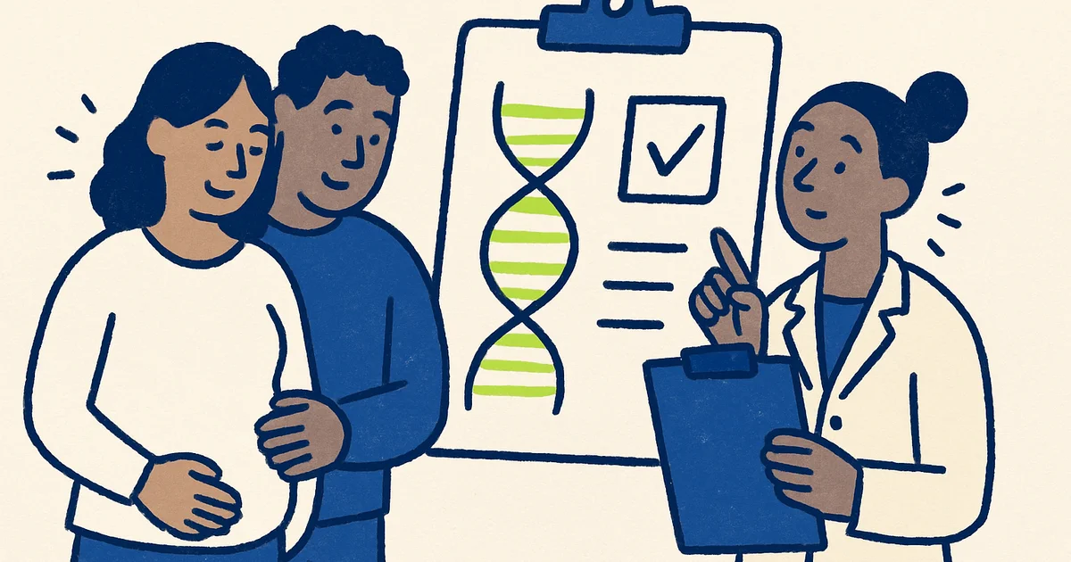 Couple reviewing genetic carrier screening results with healthcare professional before planning pregnancy
